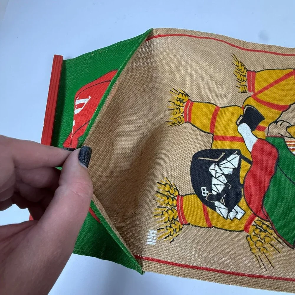 Vintage Swedish Christmas Jute Tapestry Mail Pocket Gnome On Straw Goat Wall Han